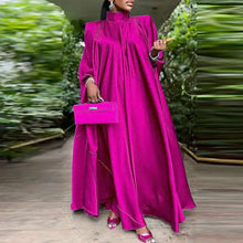 Women Evening Maxi Dress VONDA 2023 Summer Stand Collar Elegant Satin Long Bat Sleeve Pleated Sundress Casual Solid Robe Femme
