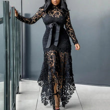 Lace Bow Belted Women Dress Elegant Long Sleeve Irregular Hem Women Bodycon Party Long Dress Vintage Wedding Evening Party Dress