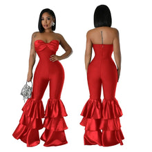 Jumpsuits Strapless Women Sleeveless Sexy Rompers One Piece Overalls Slim Fit Long Pant Ruffles Patchwork Elegant Lady