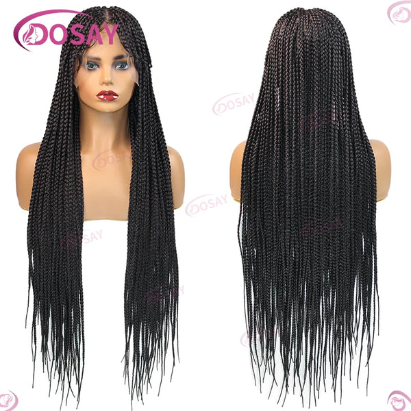 Short Front Braiding Bangs Synthetic Wig Knotless Box Braided Wigs For Black Women Full Lace 32" Long Braided Wigs African Hair
