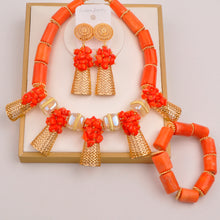 Natural coral beads orange necklace set for stylish Nigerian wedding couple African jewelry