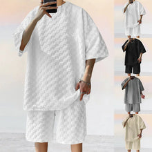 Men White Jacquard Checkered Short Sleeve Shorts Set Men's High-End Two-Piece Summer Trendy Clothing One Set Match Male Fashion