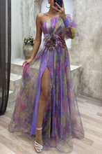 Women New Party Mesh Sloping Shoulder Dress Casual Fashion Sexy High Waist Long Maxi Loose Dress