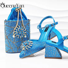 QSGFC High-end Women's Shoes with Diamond Oval Stand Bag Popular in Nigeria Women's High Heels for Special Day