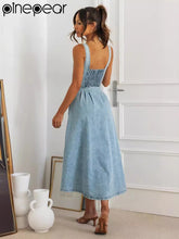 PinePear Sleeveless Strap Dress Women 2025 Summer Single-Breasted Pockets Denim Dresses Woman Light Blue A Line Long Dress