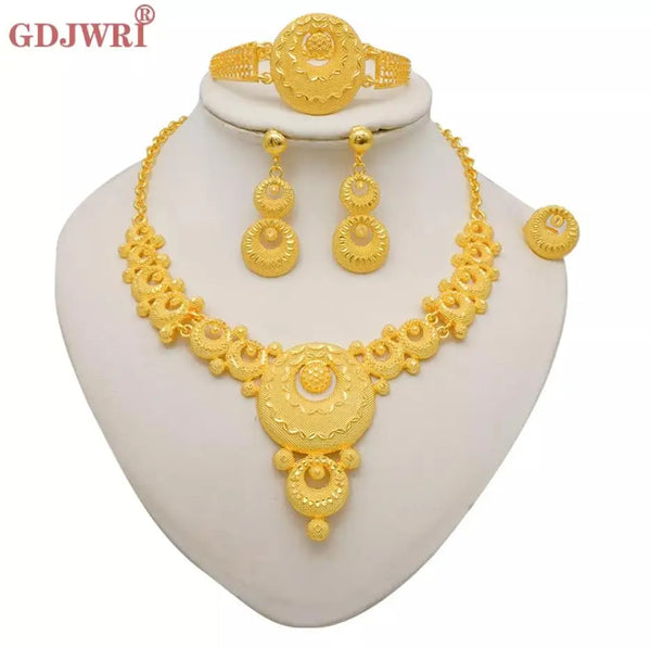 Indian Dubai Gold Color Jewelry Sets For Women Earring & Necklace Nigeria Moroccan Bridal Wedding Party Gifts