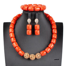 32 inches Long Orange Beads African Jewelry Set Women Bridal Party Costume Necklace Jewelry Set