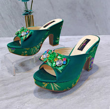 Fashion Women's Shoes High Heels Sexy Ladies Party Wedding Pattern Embroidery Mules High Heel Sandal Casual Beach Shoes For Lady