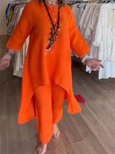 2024 Europe and the United States cross-border summer new, pure color casual long-sleeved cotton and linen suit women