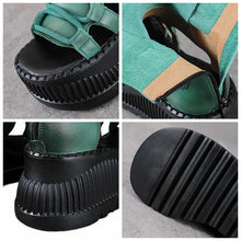 Koznoy 8cm Ethnic Cow Genuine Leather Ankle Booties Women Hollow Peep Toe Platform Wedge Breathable Zip Summer Fashion Shoes