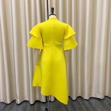 Elegant Party Dresses for Woman 2024 New O Neck Ruffles Sleeve High Waisted Asymmetric Mid Calf Luxury Birthday Dinner Vestidos