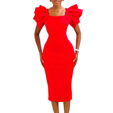 CM.YAYA Women Ruffles Short Sleeve Square Collar Knee Length Dress Street Vestidos Sexy Night Club Party Evening Chic Dresses