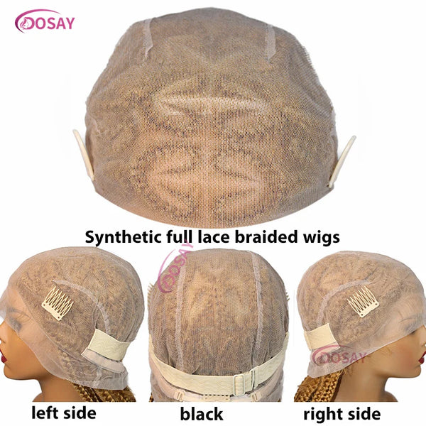 36" Synthetic Lace Braided Wigs Blonde Heart Box Braids Lace Wigs Long Black Cornrow Braided High Quality Lace Front Wig Ladies