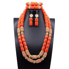 32 inches Long Orange Beads African Jewelry Set Women Bridal Party Costume Necklace Jewelry Set