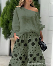 New Casual Set Fashion High Street Outfits Casual Diagonal Neck Hollow Nine-quarter Top Loose Polka Dot Printed Leg Pants Suit