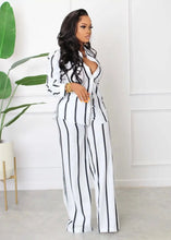Women's Fashionable Strip Casual Two pieces Long Pants and Shirt