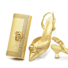 New Fashion Women Shoes and Bags To Match Set Nigeria Party Women's Pumps with Handmade Flowers Bag and Shoe Set Italian