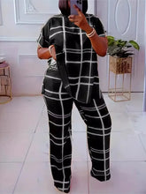 Spring Autumn New Women's Fashion Elements Striped Grid Printed Casual Round Neck Large Comfortable Two Piece Set