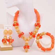 Natural coral beads orange necklace set for stylish Nigerian wedding couple African jewelry