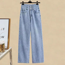 2025 Women Spring Summer New Striped Long Sleeve Shirt+Vest+Jeans 3-Piece Suit Korean Elegant Cardigan Denim Pants Matching Set