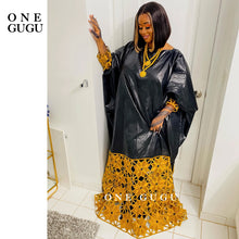 Gold and White African Bazin Rich Dress Robe For Noble Lady Wedding Party Gown White Nigerian Dashiki Robe Long Sleeves Dresses