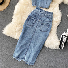 CM.YAYA Women Denim Sets Sleeveless Strap Crop Top and Long Skirts Suits 2024 Summer Jeans Streetwear Two 2 Piece Sets Outfits