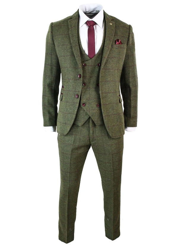 Men's Suit Plaid Two Button Jacket Vest&Pants
