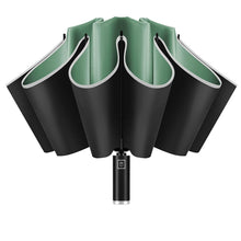 10 Ribs Inverted Automatic Umbrella for Rain Windproof Umbrella with Reflective Strip Fold Sun Compact UV Umbrella for Women Men