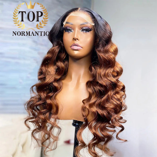 Topnormantic Ombre Brown Color Brazilian Hair 13x4 Lace Front Wigs Preplucked Hairline  for Women 4x4 Lace Closure Wigs