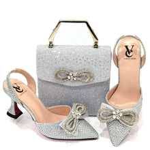 Women's Rhinestone Bow Side Italian Party Shoes And Bags Set