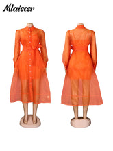 Mlaiscsr African Party Women Elegant Strap Mini Dress and Single Breasted Mesh Shirts Dress 2 Pieces Sets Beach Summer Vestidos