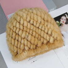 Women's Faux Fur Natural Knitted Cap Fashionable Fluffy Beanie