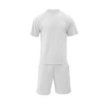 Men White Jacquard Checkered Short Sleeve Shorts Set Men's High-End Two-Piece Summer Trendy Clothing One Set Match Male Fashion