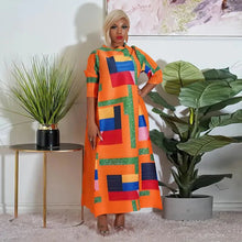 2023 Fashion African 3/4 Sleeve Polyester Plus Size O-Neck Pleated Long Dress Dashiki African Clothes African Dresses for Women