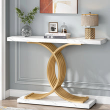 Gold Entryway Table, Modern 39-Inch Console Faux Marble Narrow Wood Sofa with Geometric Metal Legs