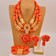 Natural coral beads orange necklace set for stylish Nigerian wedding couple African jewelry