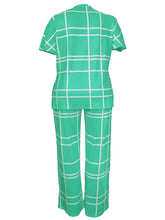 Spring Autumn New Women's Fashion Elements Striped Grid Printed Casual Round Neck Large Comfortable Two Piece Set