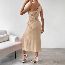 Spring and Summer Elegant Sexy Sleeveless Single Shoulder Diagonal Neck Solid Color Slit Dress Women Summer Dress 2025