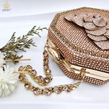 QSGFC Evening Shoes And Bags Set With Full Diamond Handmade Petal Clutches Pointed Toe Mid-Heel Women Shoes