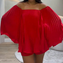 Women's Sexy One Shoulder Pleated Chiffon Long Sleeve Shorts 2 Piece Fashion Loose Shawl Sleeves Elegant Female Beach Shorts Set