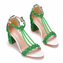 Plus Size 34-43 Shoes for Women Summer Lace Flower Sandals Peep Toe Fashion String Bead High Heel Party Wedding Evening Shoes