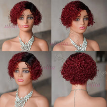 Ombre Blonde T1B27Pixie Cut Short Curly Bob Side Part Non Lace Front 100% Brazilian Human Hair Wigs