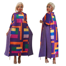 2023 Fashion African 3/4 Sleeve Polyester Plus Size O-Neck Pleated Long Dress Dashiki African Clothes African Dresses for Women