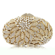 Gold Metal Leaves White Crystals Evening Clutch Bags Luxury Women Wedding Party Purse Ball Handbags Rhinestone Mini heart bag