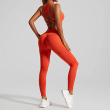 Seamless Yoga Set Two Piece Set Womens Outifits Workout Gym Set Fitness Clothing Tracksuit Backless Crop Top Leggings Sport Suit