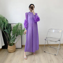 ANLAN Miyake Pleated Maxi Long Dress Mesh Petal Sleeve Half Turtleneck Formal Dresses for Women 2024 New Hot Sales 6KK9927