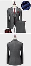 High-end Brand Classic Blue or Gray Plaid Men's Casual Business Suit Retro Official Suit Groom Wedding Dress Jacket Vest Pants