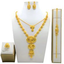 Fashion Dubai Flower Design Luxury 24k Gold Color Women's Jewelry Set African Fashion Bracelet Earrings Necklace Ring Four Piece