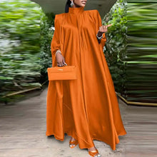 Women Evening Maxi Dress VONDA 2023 Summer Stand Collar Elegant Satin Long Bat Sleeve Pleated Sundress Casual Solid Robe Femme