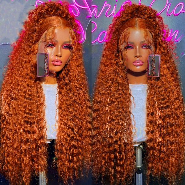 Swupod 13x4 13x6 200 Density Transparent HD Lace Front Wig for Women Deep Wave Remy Human Hair  Ginger Orange 350 Color Glueless